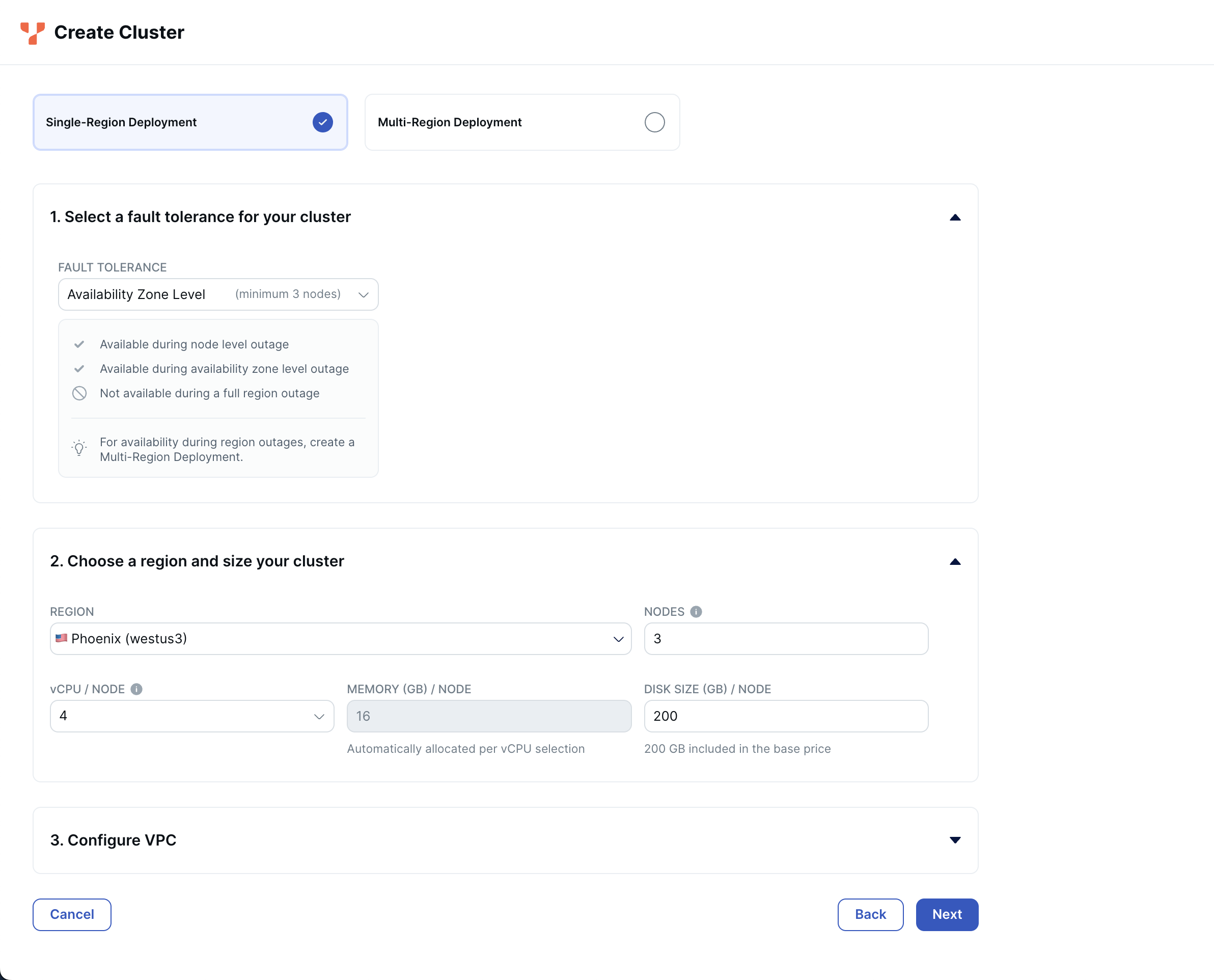 Create a YugabyteDB single-region cluster.